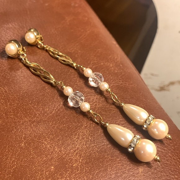 RICHELIEU SHOULDER DUSTER EARRINGS PEARLS CRYSTALS RONDELS - Picture 4 of 11